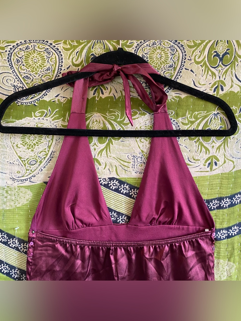 Vintage Y2K Twenty One Plum Silk/ Satin Sequined Fairycore Halter Top Small - Picture 9 of 13